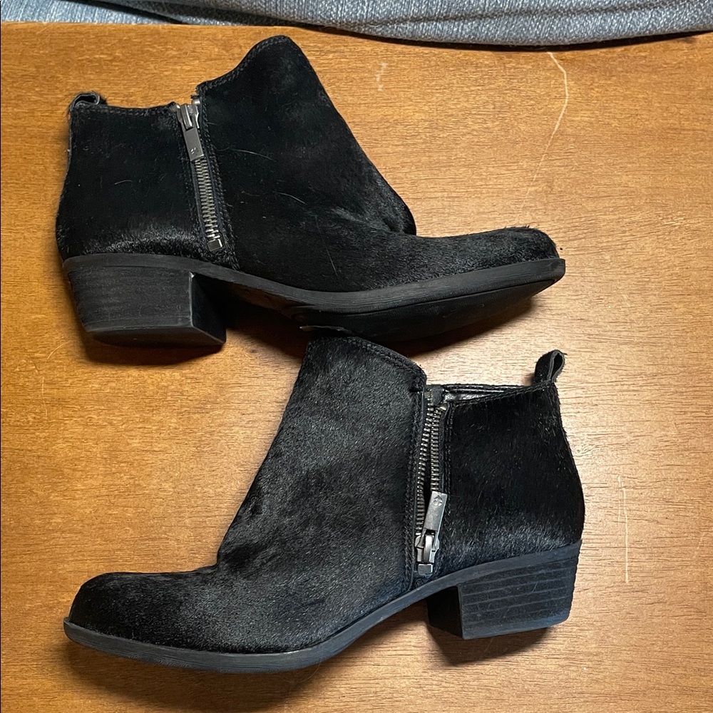 Lucky Brand Black Ankle Booties boots size 6.5 genuine leather EUC